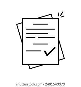 linear stack of license or contract documents. doc checking concept by approving the correct seal or package. flat trend contour modern research graphic design art logo isolated on white background