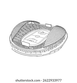 Linear Stadium Concept Drawing – Vector Illustration - Stadium Architectural Design
