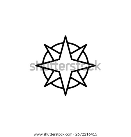 Linear Star Compass Rose Design With Circular Enclosure For Cartographic Or Navigational