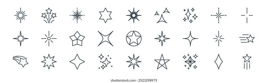 linear stars sparkle icon pack. vector thin line star, star, sparkle, star, icons suitable for apps and websites ui designs