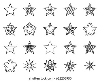 Conjunto de vectores de estrellas lineales. Belén y signo favorito, brillo de línea y juego de estrellas de brillo