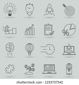 Linear startup icons set. Universal startup icon to use in web and mobile UI.