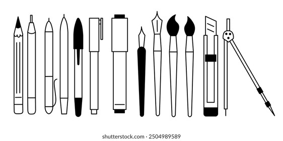 linear stationery set for school and education. icon for logo sticker website poster