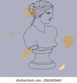 Linear statue man with shapes and scribbles. One continuous line sculpture. Creative collage. Background for social media posts, packaging, textiles, stationery design, poster.