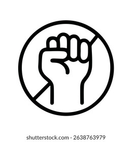 Linear Stop Hand Raised Fist Gesture Icon with Circular Frame Symbol
