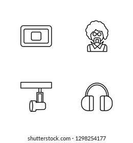 Linear Stop, Spotlight, Boy, Headphones Vector Illustration Of 4 outline Icons. Editable Pack Of Stop, Spotlight, Boy, Headphones