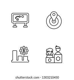 Linear Strategy, Forecast, Positioning, Competitive Vector Illustration Of 4 outline Icons. Editable Pack Of Strategy, Forecast, Positioning, Competitive