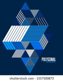 Linear striped abstract vector dimensional 3D background with isolated retro style graphic element with cubes and triangles. Template for poster or banner, cover or ad.