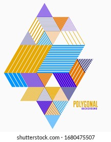 Linear striped abstract vector dimensional 3D background with isolated retro style graphic element with cubes and triangles. Template for poster or banner, cover or ad.