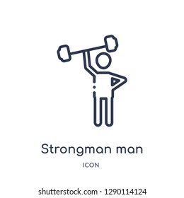 Linear strongman man icon from Circus outline collection. Thin line strongman man vector isolated on white background. strongman man trendy illustration