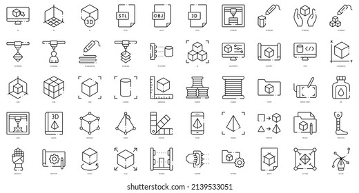 Linear Style 3d printing Icons Bundle