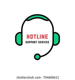 linear style abstract hotline logo isolated on white. concept of 24/7 help communicate for client contact by adviser or counselor with headphone. simple flat unique crm logotype graphic art design