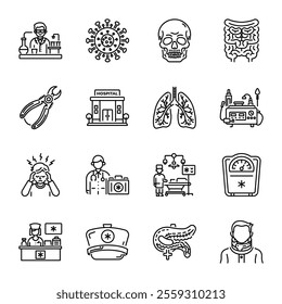 Linear Style Anatomy and Hospital Icons 

