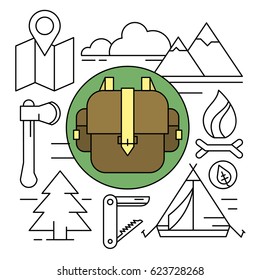 Linear Style Camping and Hiking Icons
