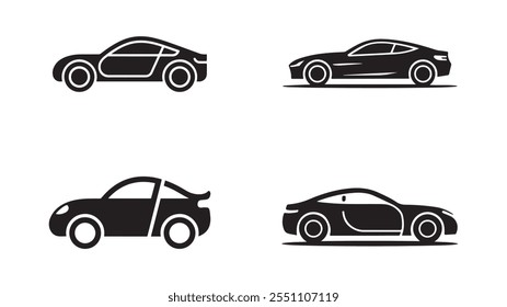 Conjunto de iconos de coche de estilo lineal con símbolos de transporte en Ilustración vectorial.