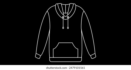 Linear Style Casual Hoodie Isolated On Black Background.