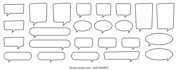 Linear Style Chat Speech Bubble and Thought Bubble Collection. Blank Line Speech Bubble.