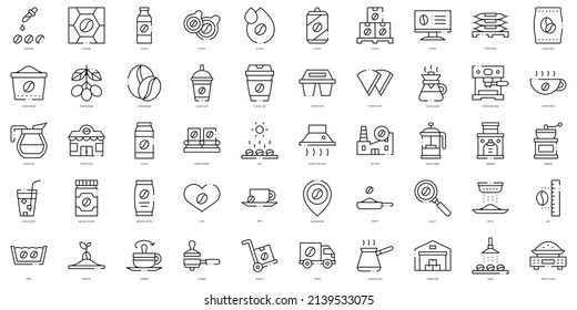 Linear Style coffee production Icons Bundle