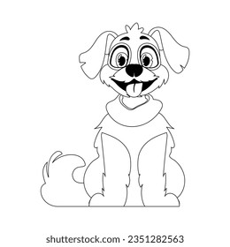 Linear style, cute funny puppy. Children's coloring. Dog in cartoon style, vector illustration.