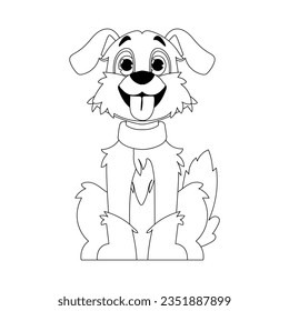 Estilo lineal, lindo cachorro divertido. Colores infantiles. Perro en estilo de dibujos animados, ilustración vectorial.