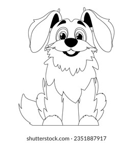 Linearer Stil, süßer lustiger Welpe. Kinderfärbung. Hund im Cartoon-Stil, Vektorgrafik.