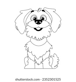 Linear style, cute funny puppy. Children's coloring. Dog in cartoon style, vector illustration.