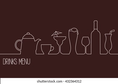 Linear style drinks assortment for restaurant, cafe, bar menu design