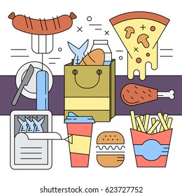 Linear Style Food and Grocery Vector Elements