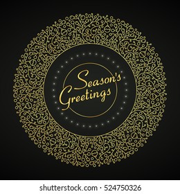 Linear style golden Christmas abstract light bulb garland round pattern for your design