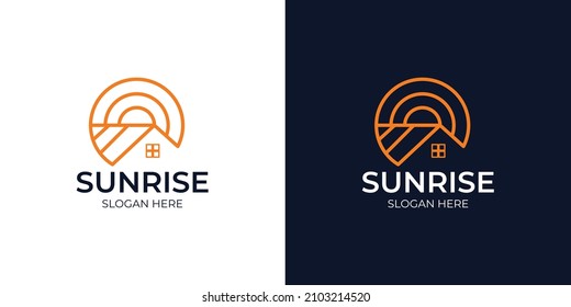 linear style home sunrise logo set