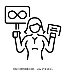 A linear style icon of an activist character 