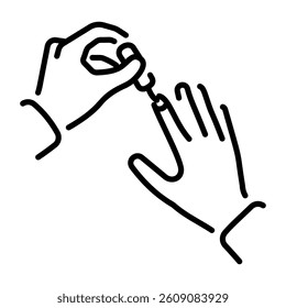 A linear style icon of applying nail polish on hands 