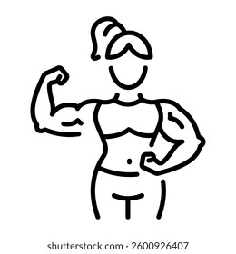 A linear style icon of a bodybuilder girl showing her muscles 