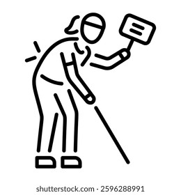 A linear style icon of a character depicting demonstration 