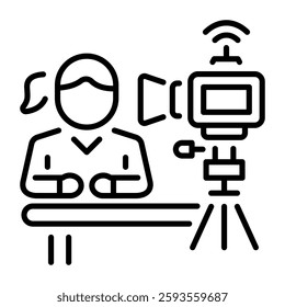 A linear style icon of a character recording her video 