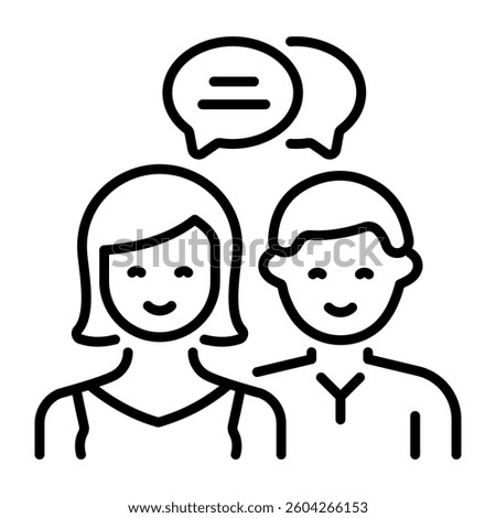 A linear style icon of chatting between two friends