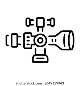 A linear style icon denoting a scope lens 