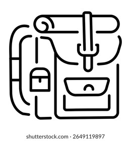 A linear style icon depicting a backpack