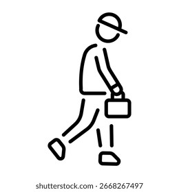 Um ícone de estilo linear que representa um personagem andando sozinho