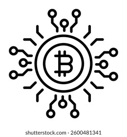 A linear style icon depicting digital coin