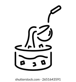 A linear style icon depicting pouring soup