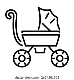 Um ícone de estilo linear representando o carrinho de bebê