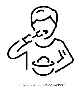 Um ícone de estilo linear que representa a degustação de alimentos