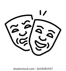 Um ícone de estilo linear que representa máscaras de teatro 