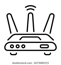 Um ícone de estilo linear representando um modem sem fio 