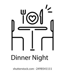 A linear style icon of dinner night 
