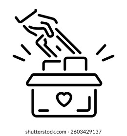 A linear style icon of a donation box 