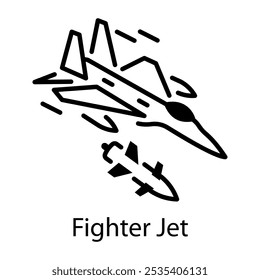 Un icono de estilo lineal de avión de combate 