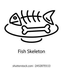 A linear style icon of fish skeleton 