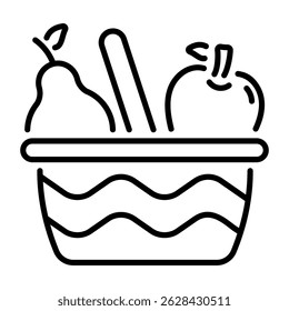 Un icono de estilo lineal de la cesta de frutas